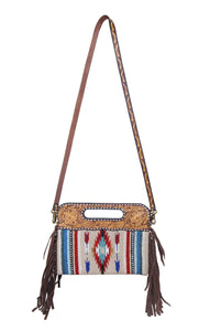 Clutch/Crossbody Woolen Arrow Bag Tooled Leather