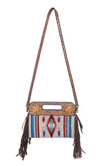 Clutch/Crossbody Woolen Arrow Bag Tooled Leather