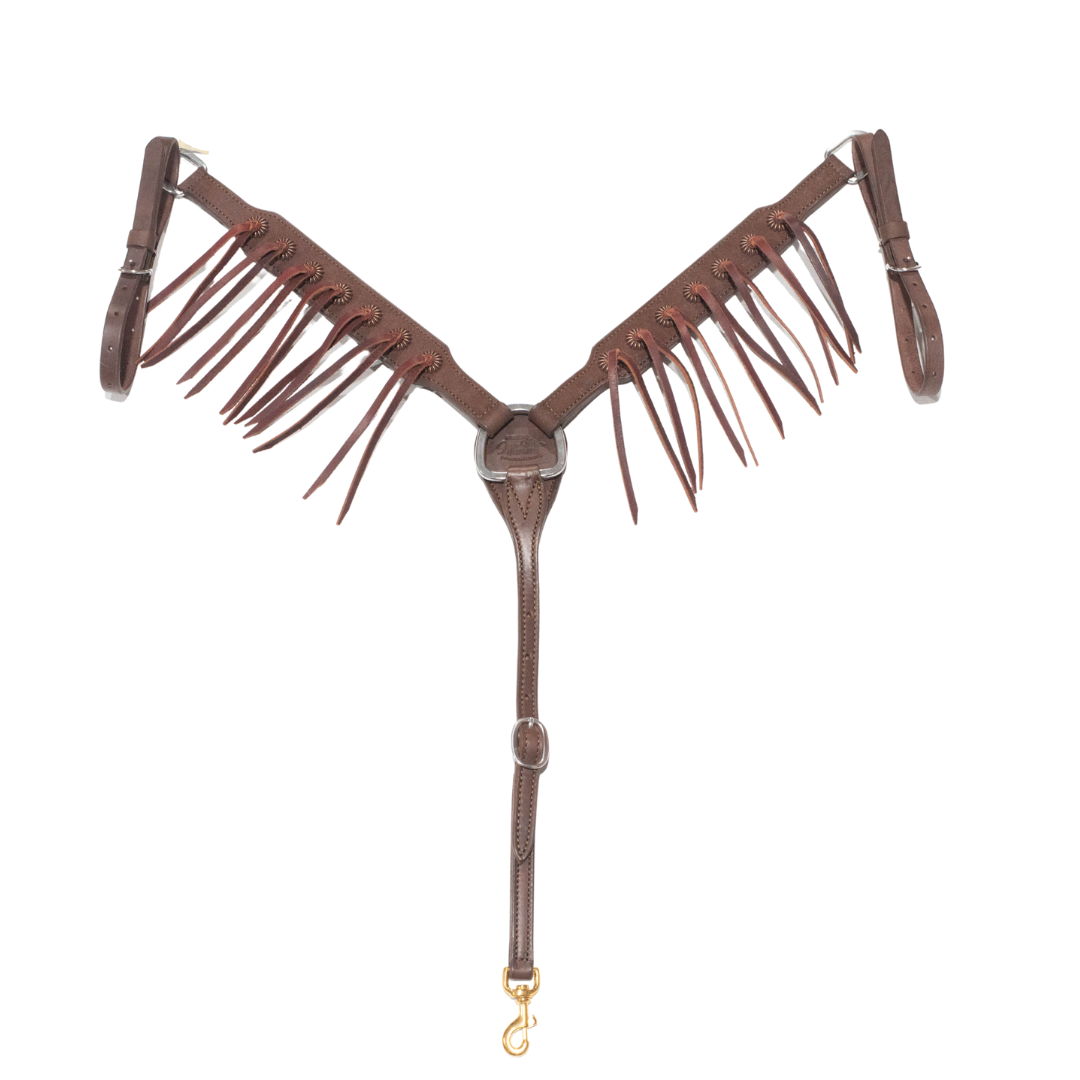 FG Breastcollar Choco Roughout Parachute Concho & Fringe