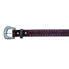 Ceinture FG Choco Cuir Renversé Buckstitch - Rose