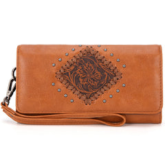 Porte Monnaie Losange Motif Fleural, Contour Tressé avec Dot