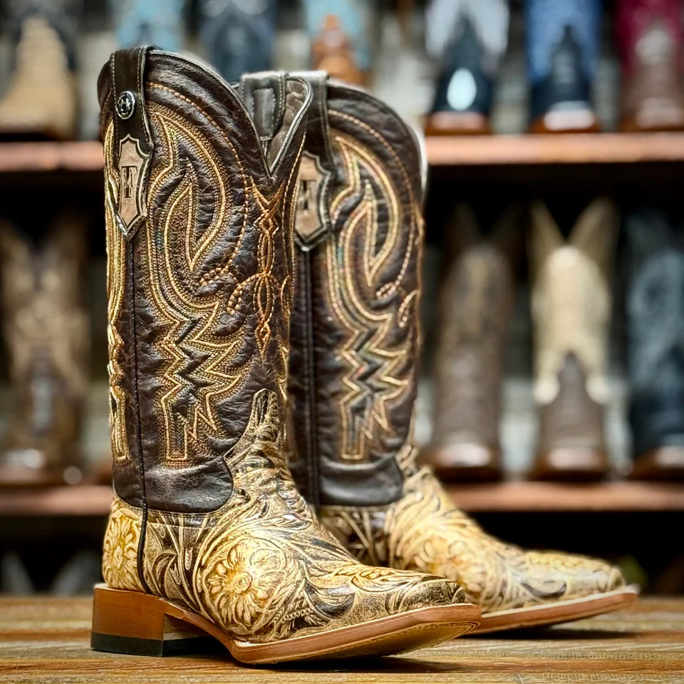 Floral Embossed Sand Boots