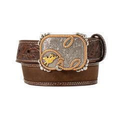 Floral Tooled Belt with Rope Buckle