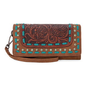 Floral Tooled Wallet with Turquoise Buckstitch