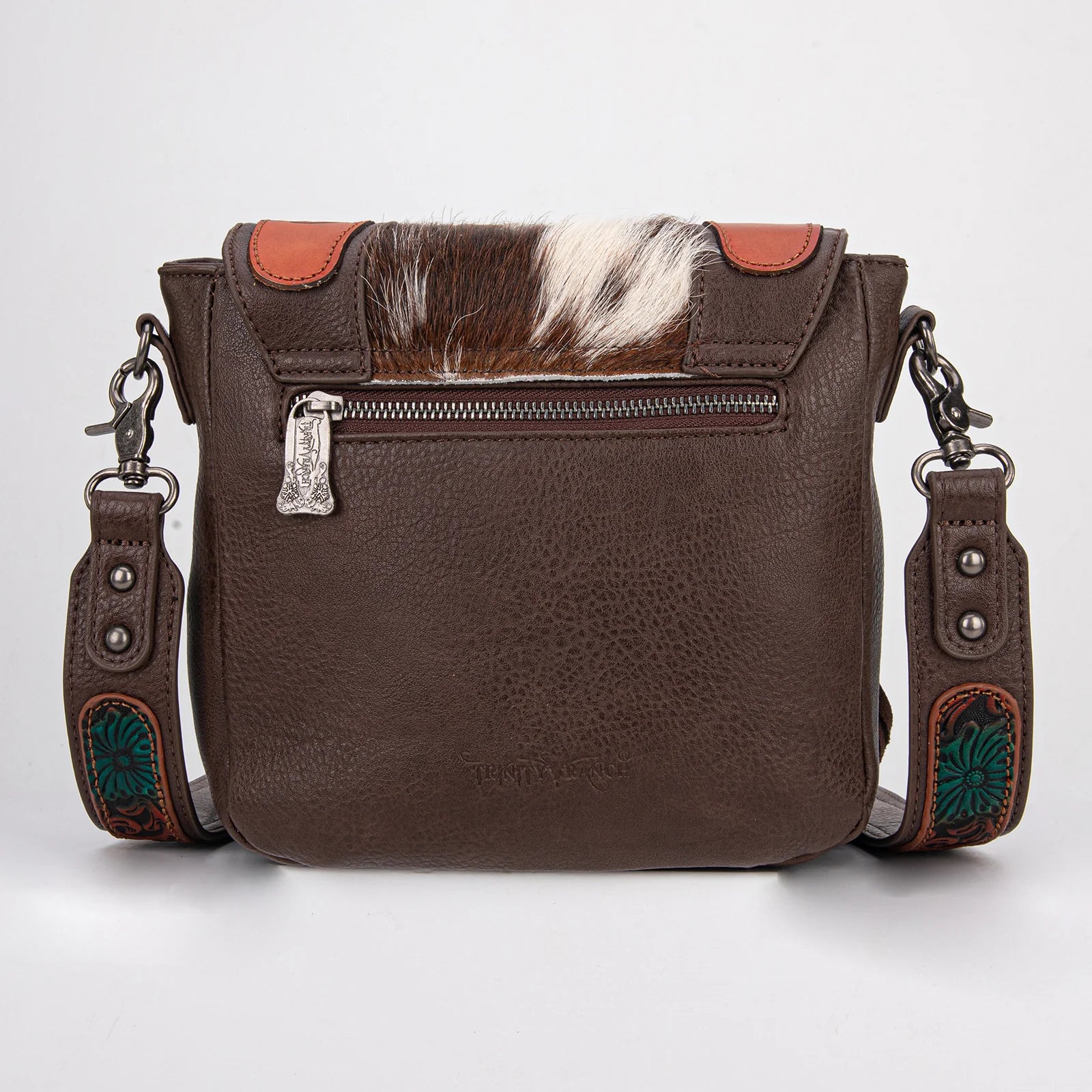 Sacoche à Frange, Cuir Gravé Turquoise & Peau de Vache