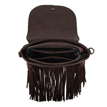Load image into Gallery viewer, Fringe Crossbody, Cowhide Flap &amp; Turquoise Accent
