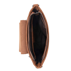 Sacoche Tan à Frange, Cuir gravé & Détails Buckstitch