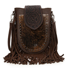 Load image into Gallery viewer, Hair-On Cowhide &amp; Tooled Leather Fringe Crossbody
