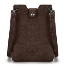 Load image into Gallery viewer, Mini Tooled Leather Bag - Brown with Tan Aztec Design
