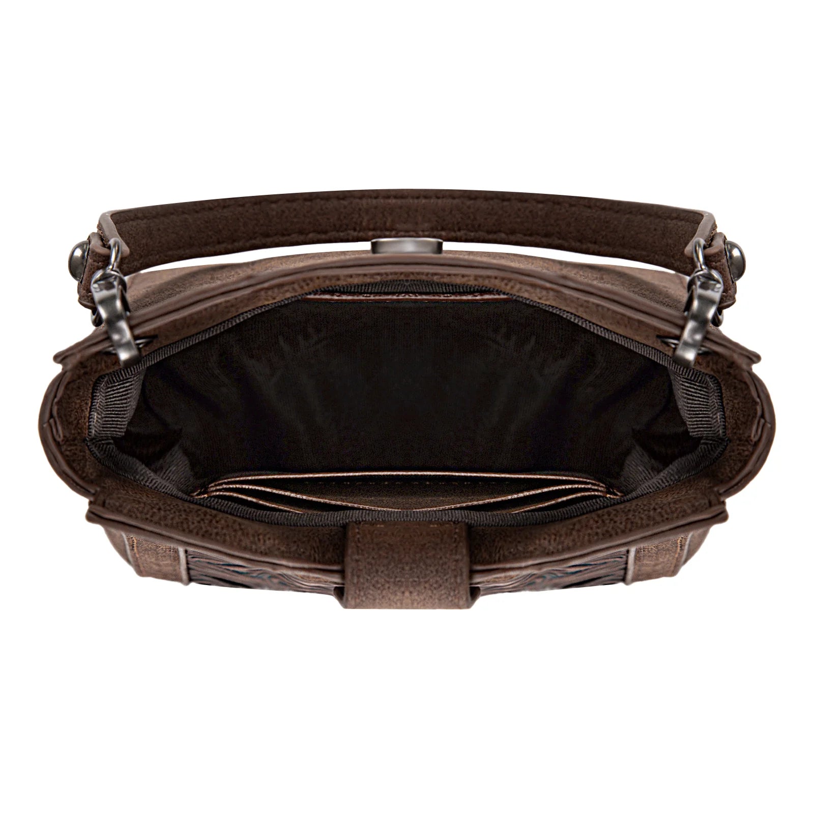 Mini Sacoche en Cuir Brun Gravé - Détail Aztèque Tan