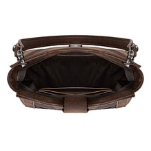 Load image into Gallery viewer, Mini Tooled Leather Bag - Brown with Tan Aztec Design
