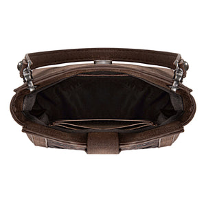 Mini Tooled Leather Bag - Brown with Tan Aztec Design