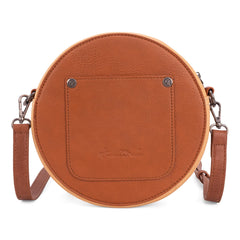 Sacoche Ronde - Cuir Camel, Détails Cloutés & Gravure Florale