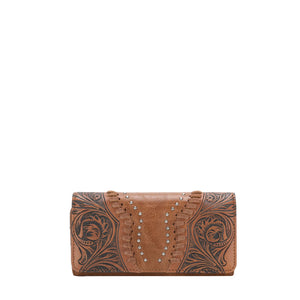 Tooled Braided Wallet with Dots - Brown