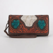 Load image into Gallery viewer, Turquoise Flower &amp; Cowhide Wallet
