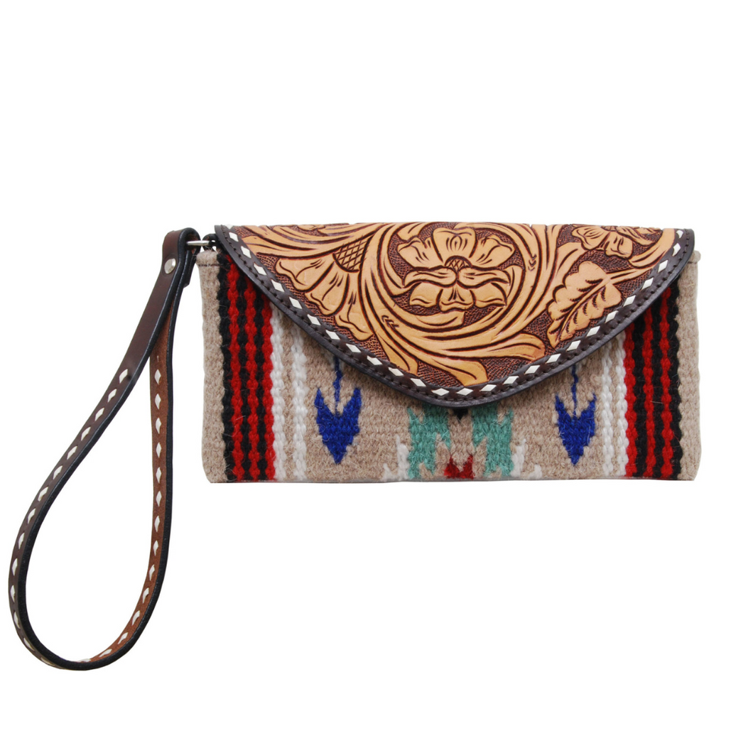 Wrislet with Shoulder Strap Tooled Flap with Buckstitch