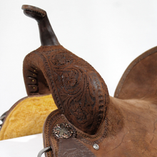 Load image into Gallery viewer, Barrel Roughout Saddle with Floral Tooling - 14&quot;
