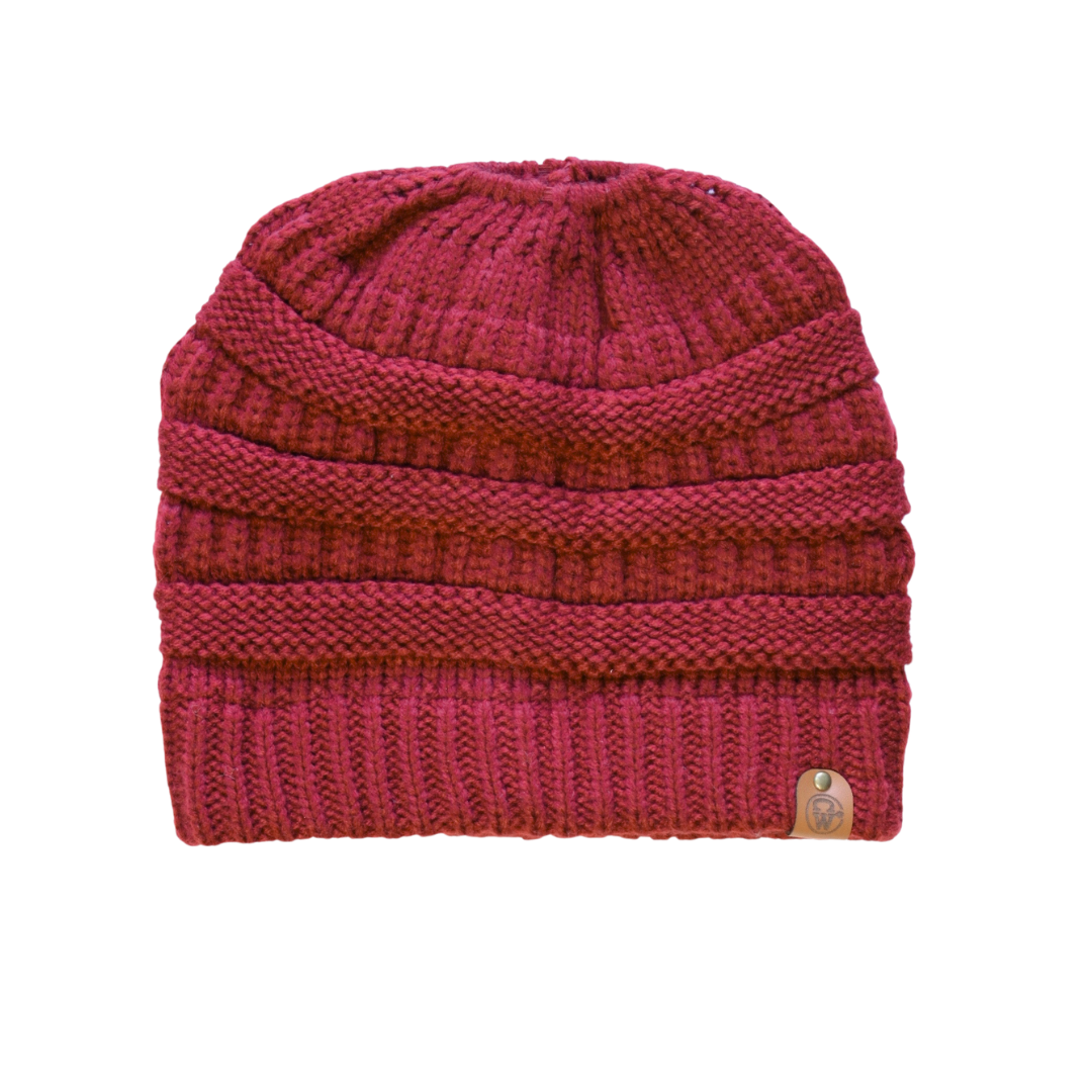 Ponytail Beanie - Burgundy