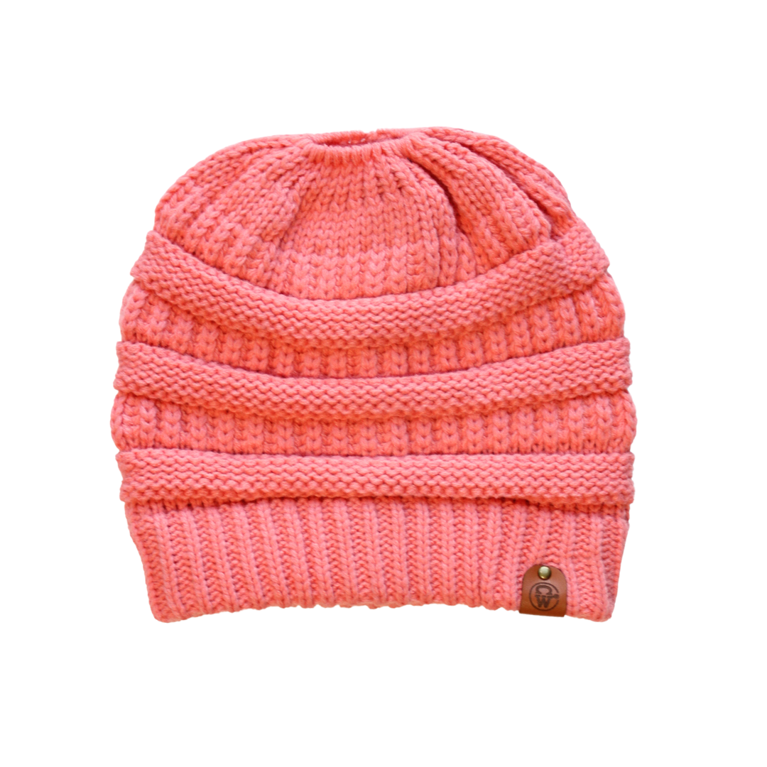 Ponytail Beanie - Coral
