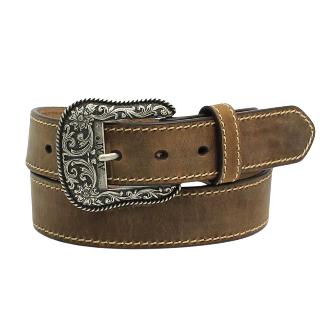 Ceinture pour Femmes en Cuir Brun & Boucle Florale