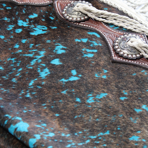Turquoise Cowhide Chinks with Twisted Fringe