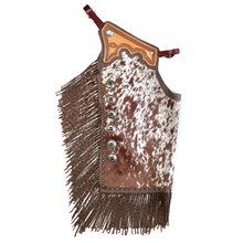 Load image into Gallery viewer, Brown Cowhide Chinks with Twisted Fringe

