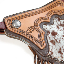Load image into Gallery viewer, Brown Cowhide Chinks with Twisted Fringe

