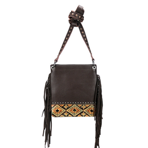 Aztec Crossbody Purse with Fringe - Brown