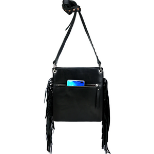 Aztec Crossbody Purse with Fringe - Black