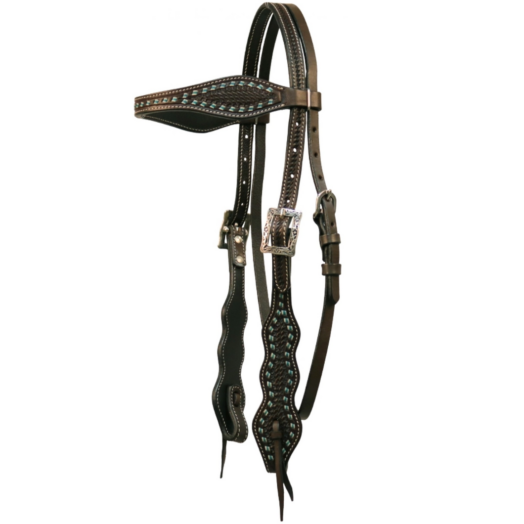 Desert Dash Browband Headstall Turquoise Stitching - Chocolate