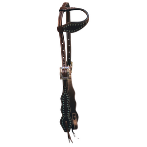 Desert Dash One Ear Headstall Turquoise Stitching - Chocolate