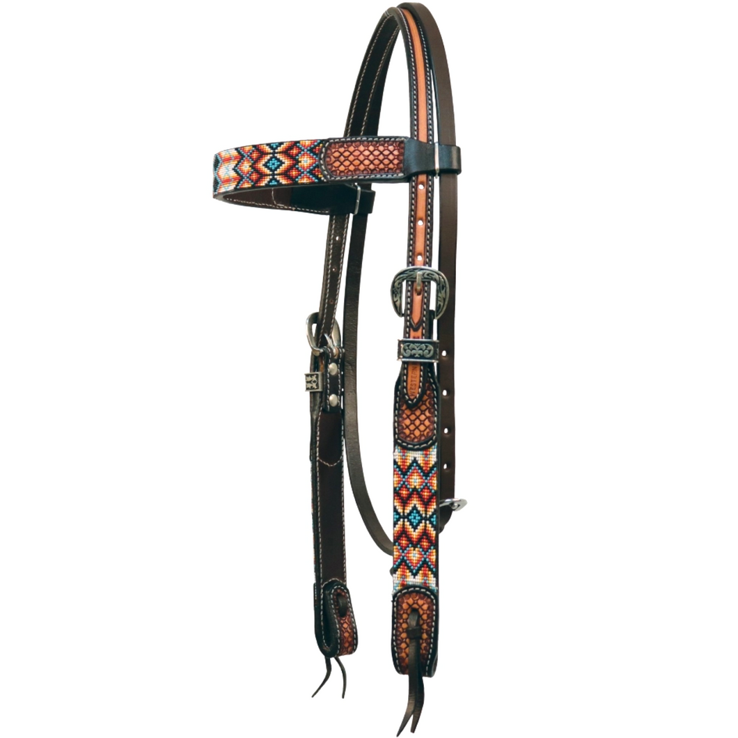 Beaded 2 Tone Navajo Browband Headstall
