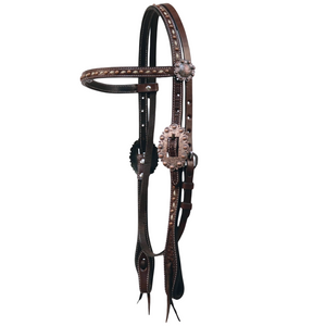Copper Cactus Browband Headstall Dots & Buckstitch