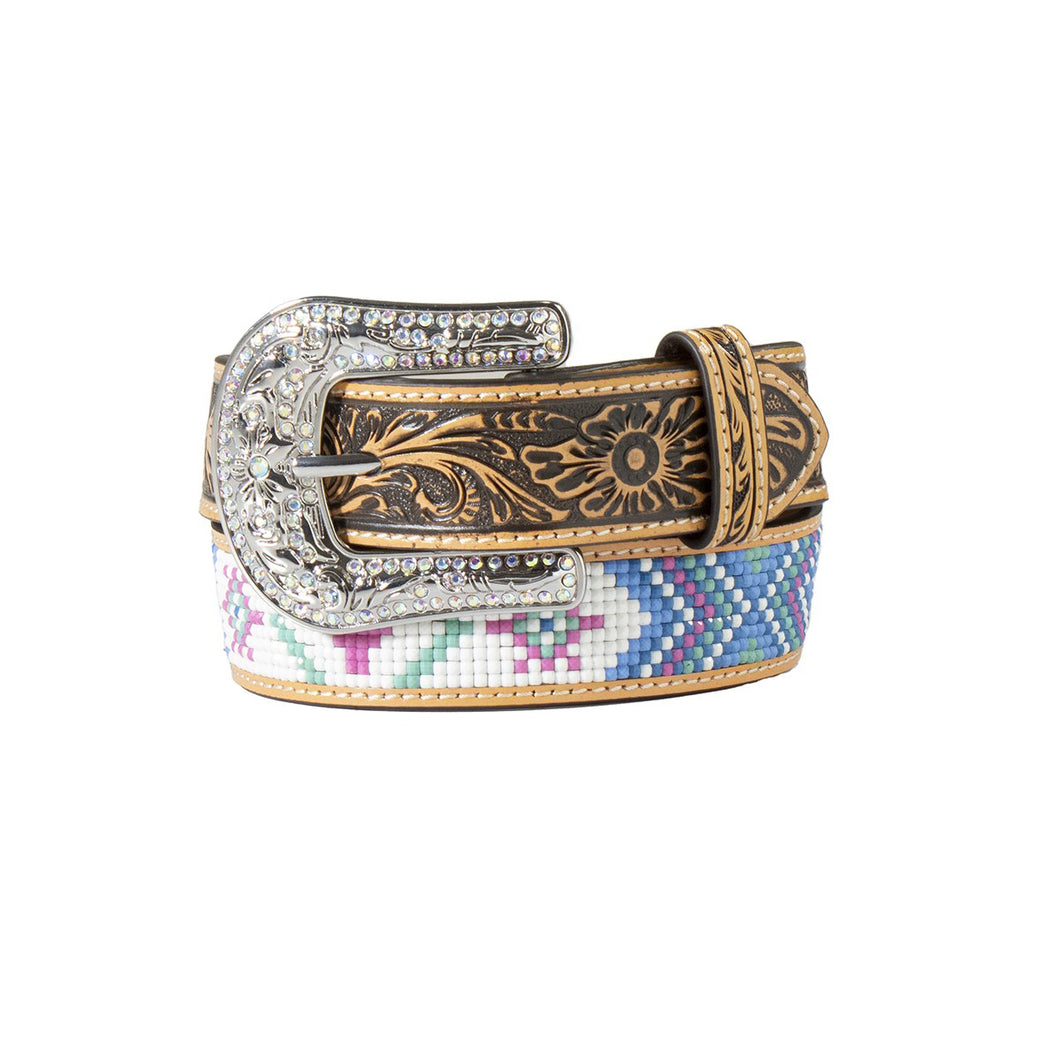 Kids Tooled Belt with Bead Inlay