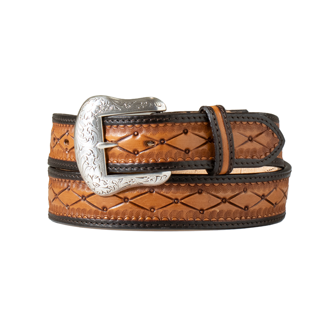 Mens Two-Tone Diamond Tooled Belt