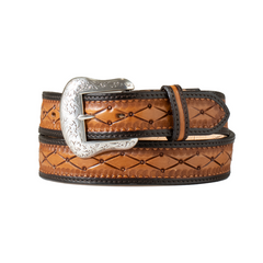 Mens Two-Tone Diamond Tooled Belt
