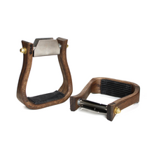 Load image into Gallery viewer, 2&quot; Wood Barrel Stirrups with Leveler - Stained
