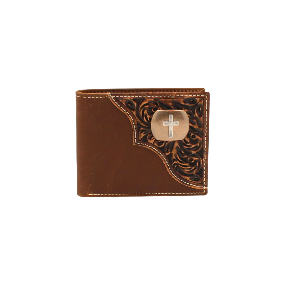 Bifold Wallet Half Tooled Cross Concho