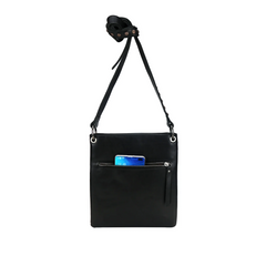 Crossbody Cowhide Purse with Dots - Black