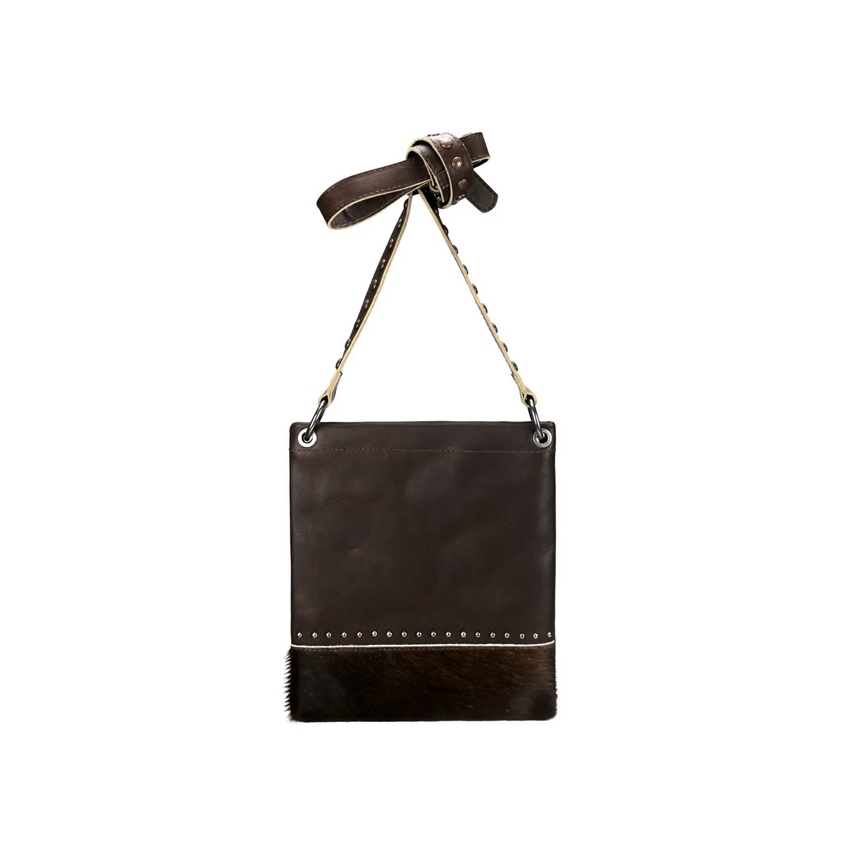 Crossbody Cowhide Purse with Dots - Brown