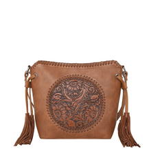 Load image into Gallery viewer, Crossbody Purse Round Patch Floral Tooled - Tan
