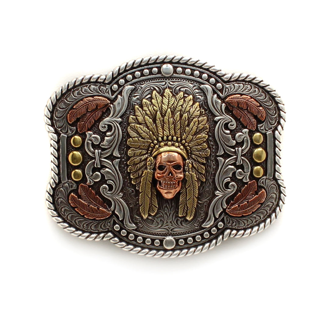Boucle de Ceinture Rectangle Crâne Chef Indien