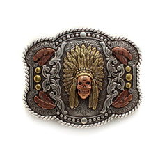 Boucle de Ceinture Rectangle Crâne Chef Indien