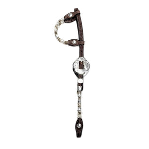 Round Double Silver Ear 5/8" Headstall - Chocolate