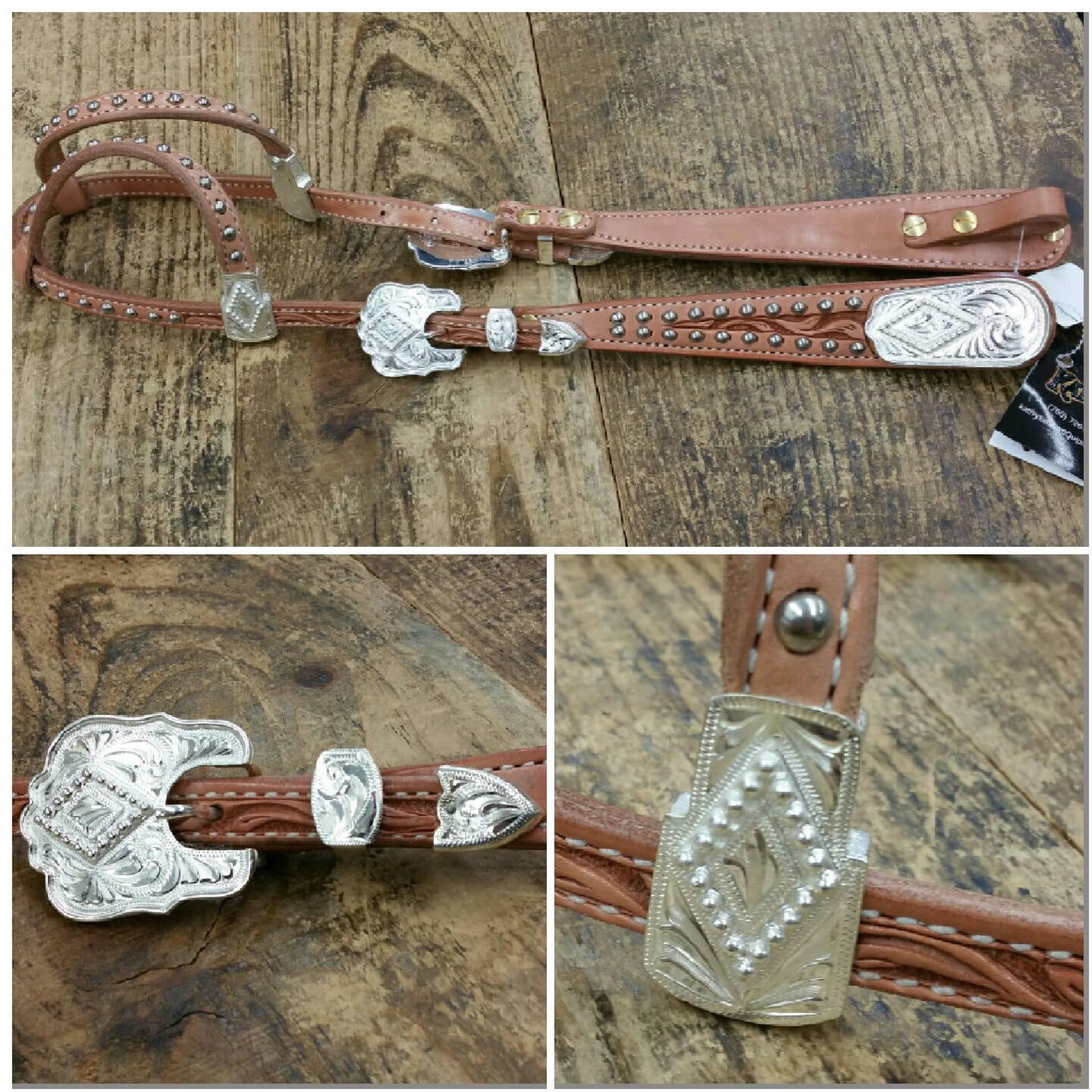 Bride De Tête (Headstall) Vintage Western En Cuir Et Alpaga Argenté - Pour Spectacle Équestre