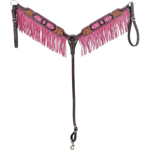 2-Tone Bead Inlay Breastcollar with Fringe Pink - FG Pro Shop Inc.