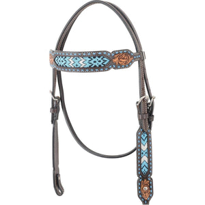 Two-Tone Bead Inlay Browband Headstall Turquoise - FG Pro Shop Inc.