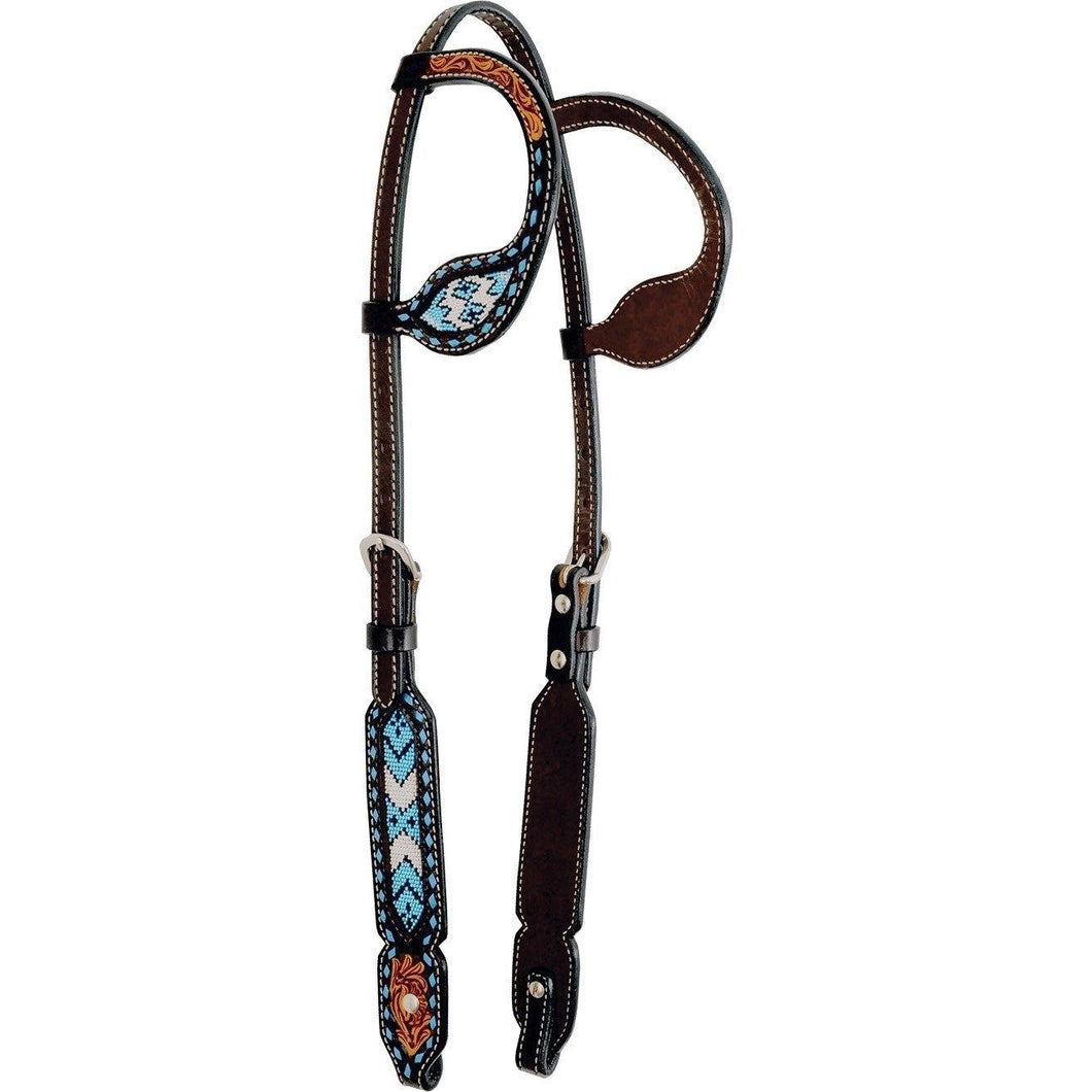 Two-Tone Bead Inlay Double Ear Headstall Turquoise - FG Pro Shop Inc.
