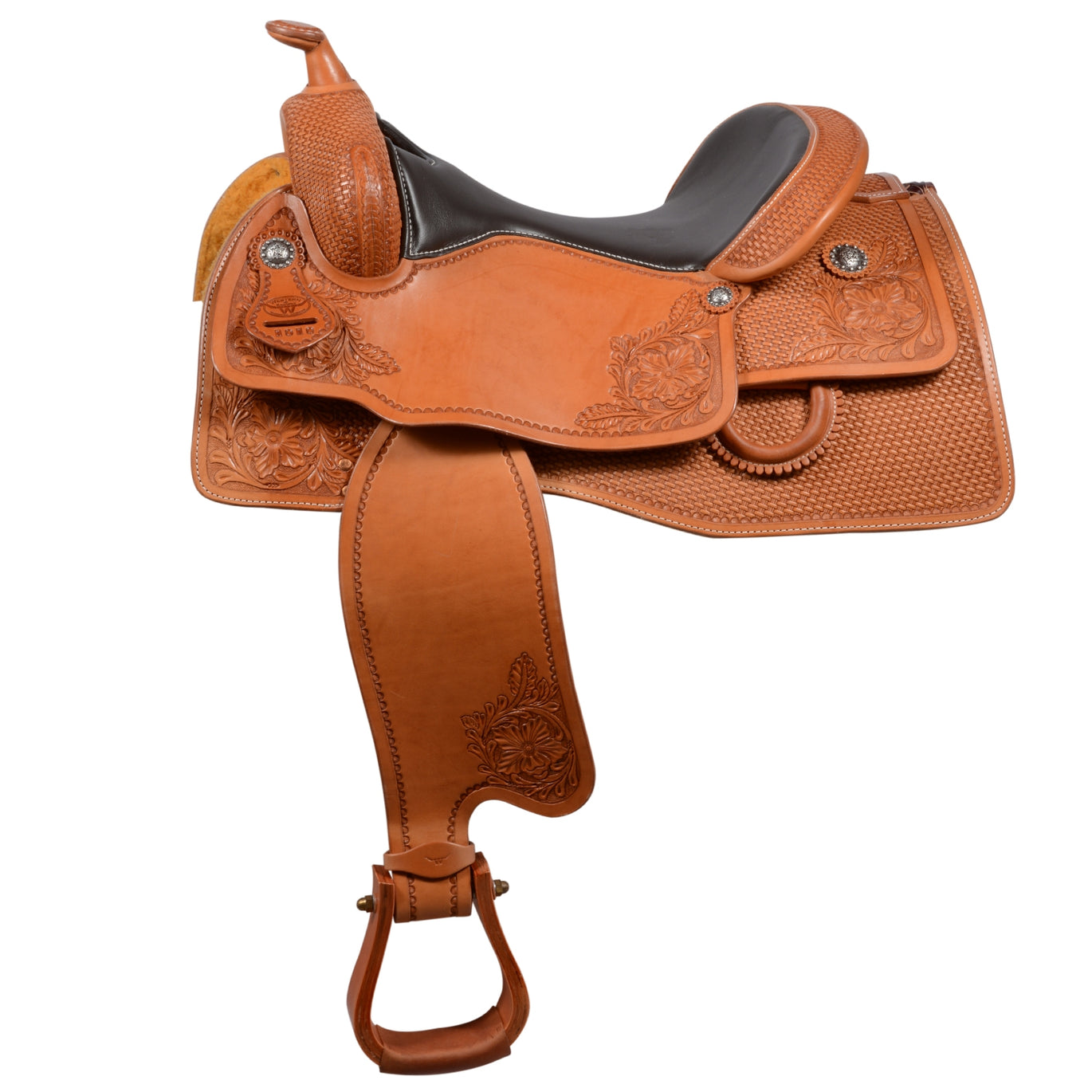 Selle Western Aledosaddlery – Cuir Naturel Outillé – Taille 16 – Neuve – Pour Ranch