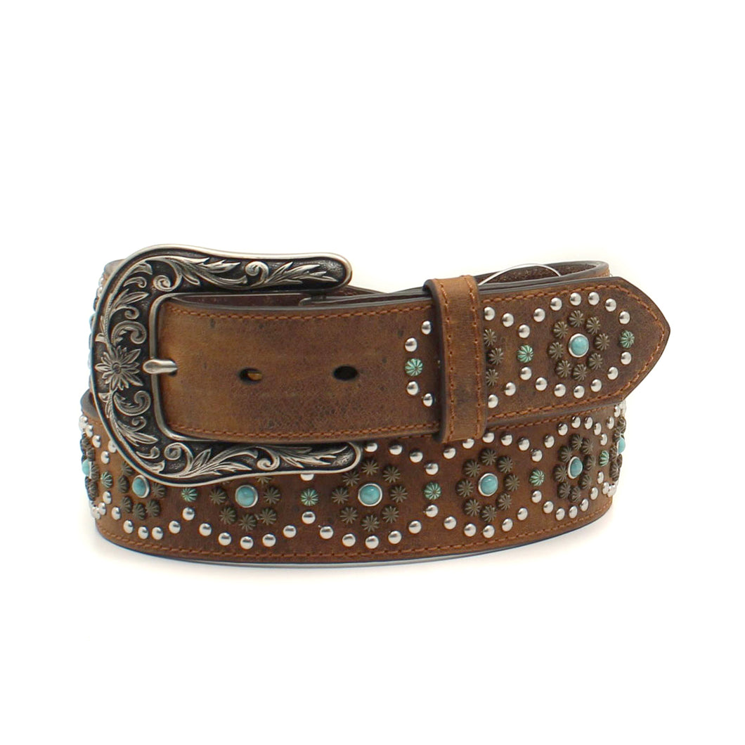 Ladies Leather Belt with Turquoise Dots